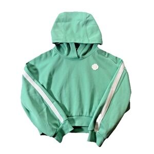 Maje Cropped Hoodie Womens Green Size 3 Med Athleisure Stripe Designer Pullover